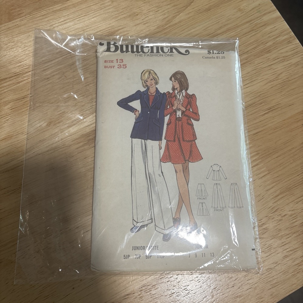 Vintage 1970s Butterick Sewing Pattern 3075 Junior Size 11, Skirt pant jacket